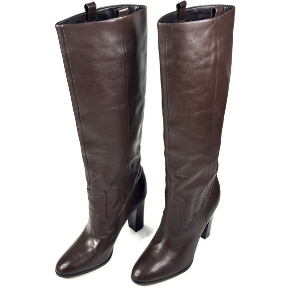 Veronica Beard Shoes - Veronica Beard Vesper Tall Brown Leather Heeled Boots Womens Size 10.5M Pull On